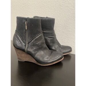 Frye Ankle‎ Boots 6.5 Corby Side Zip Black Leather Wedge 6.5M Short Black